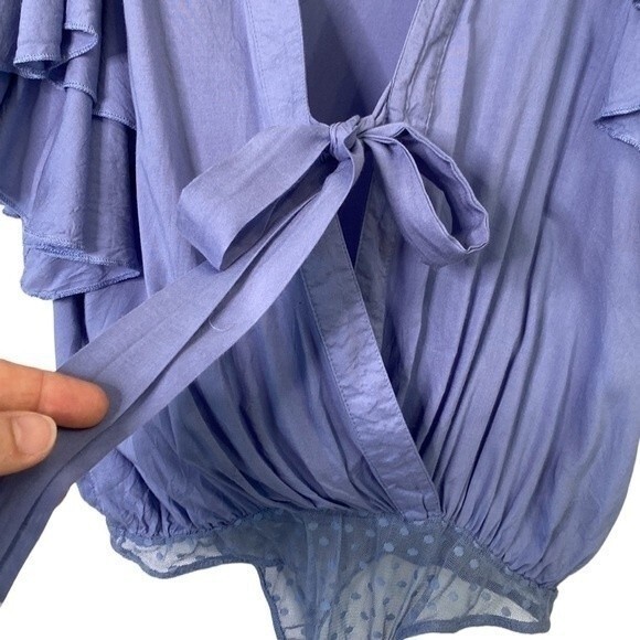 Free People Intimately Call Me Later Body Suit Flutter Short Sleeve Wrap Tie - Picture 4 of 16
